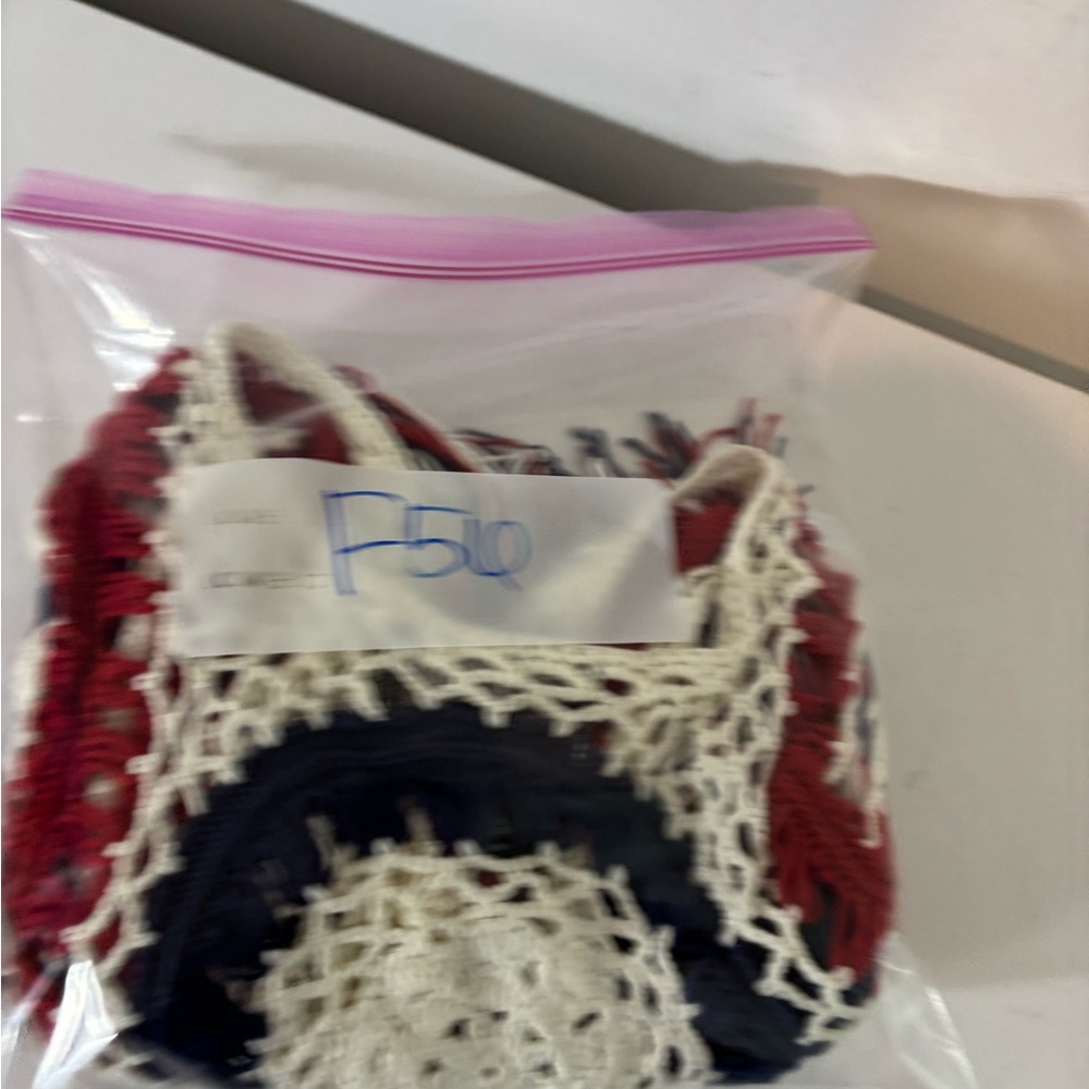 Frazzle Women’s XL Open Front Sleeveless Shirt Crocheted Fringe Patriotic Summer - Picture 6 of 6